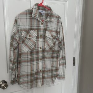 Just Polly Women's Plaid Button-Up Shirt - Cream and Red